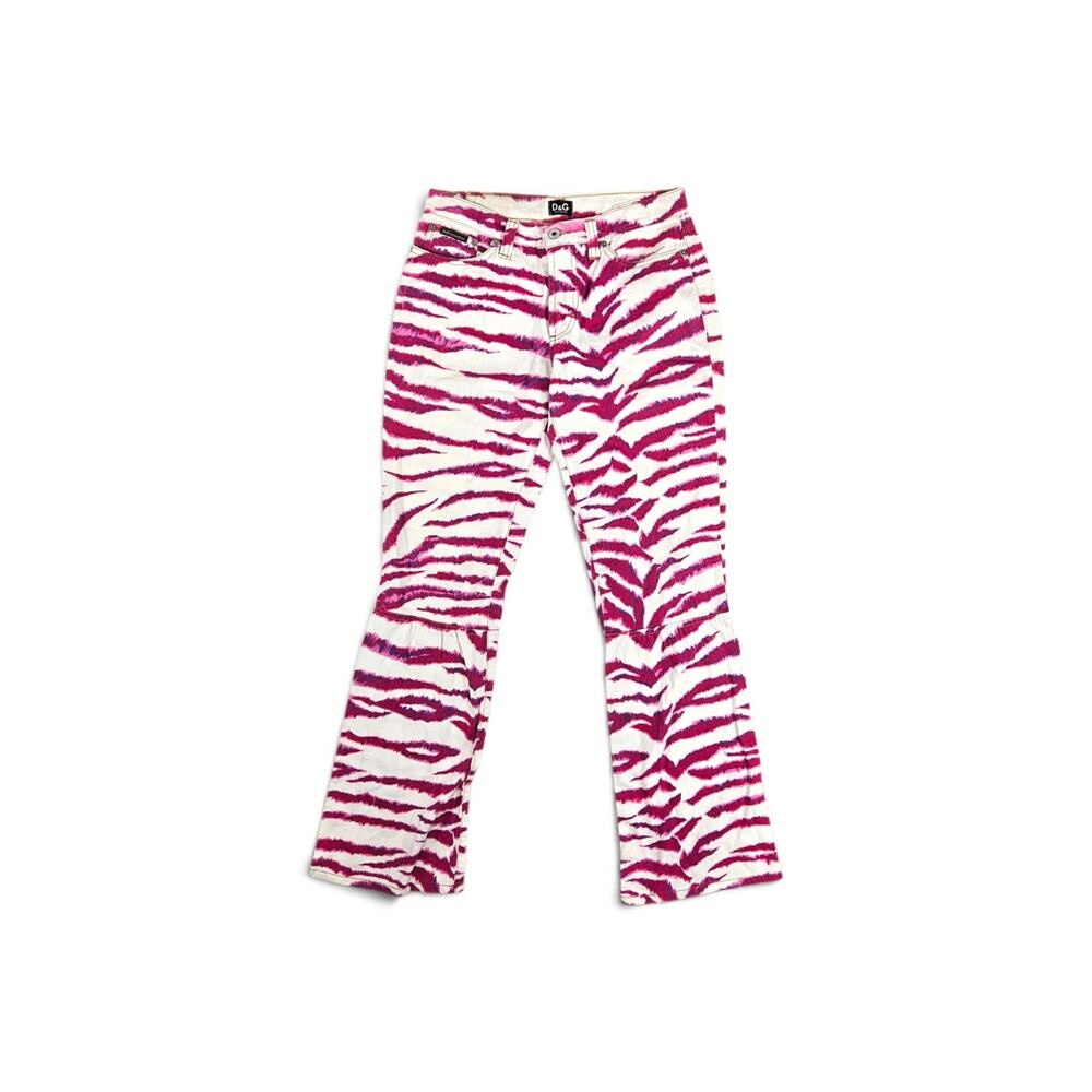 Y2k D&G Pink Zebra Print Pants Flared Dolce & Gabbana - Size 28